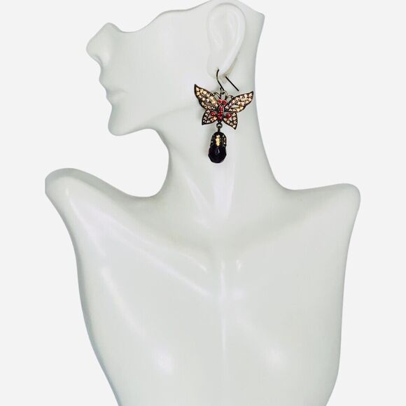 VTG Hobe Pink Crystal Butterfly Dangle Earrings 2" Jewels Of Legendary Splendor - Picture 12 of 14